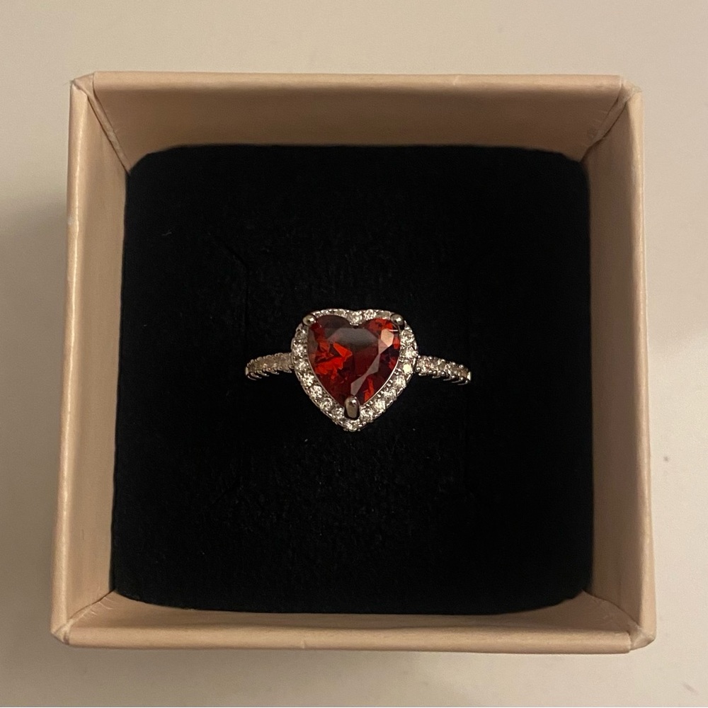 Ruby Red Zircon Rhinestone Heart Ring - image 1